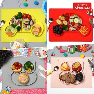 Kelly & Stephen Silicone Suction Plate - Owl (2 Colors) Children's Plate Baby Plate Baby Plate Daycare Plate, 1 Piece, K110 Owl_Indie Pink