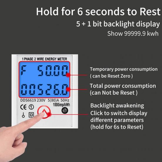 DDS6619-526L 230 V Resetowalny Jednofazowy Licznik Energii Elektrycznej Cyfrowy Wysoka Precyzja 50 Hz Praktyczna Energia Elektryczna