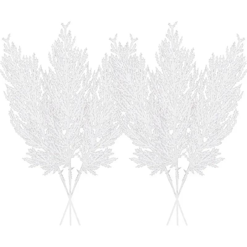 

3 шт. Рождественские искусственные сверкающие сосновые листья, ветки, украшение, подвеска для рождественской елки, новогодний DIY домашний декор для комнаты 3Pcs белый