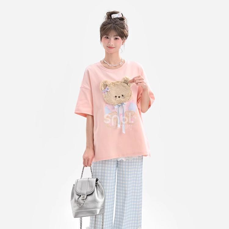 high quality 100% cotton Tee shirt young girl Summer cute Cartoon Print T Shirt for Women Clothes Harajuku Oversized T-shirt Y2k pink Tops