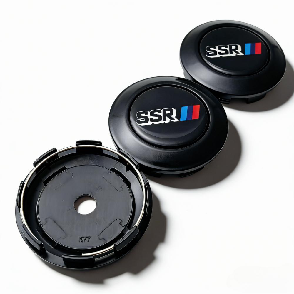 4pcs O.D 77MM Clips 72MM Epoxy Resin SSR Logo Emblem Car Wheel Center Caps Rim Hubcaps Dust Cover Wheels Hub Cap Car Accessories