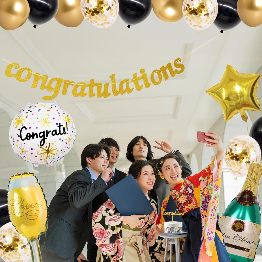 Congratulations Anniversary Celebration Decoration Balloon Cake Topper Set School Entrance Ceremony Graduation Ceremony Wedding Engagement Celebration