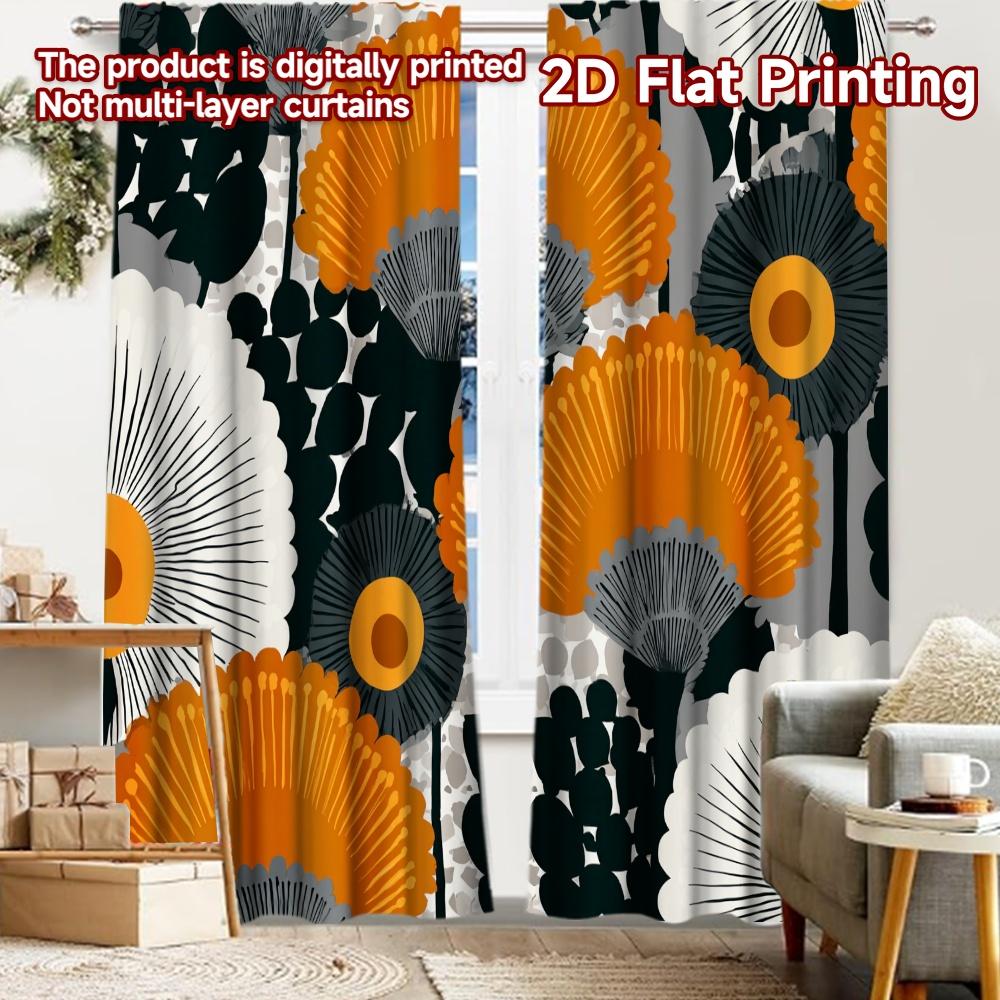 2pcs, 2D FLAT PRINTING Curtains (Without Rod) Geometric Flow(1) Holiday Halloween Christmas Printed Curtains Versatile Polyester