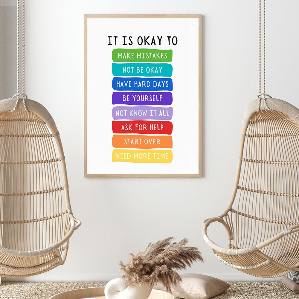 It's Okay To Not Be Okay Poster Motivational Quotes Wall Art Canvas Painting Print Educational Pictures For Kids Room Home Decor No Frame
