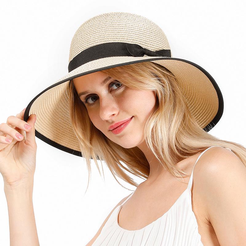 Women's Korean Style Straw Sun Hat with Bow - Casual, Versatile, and Simple Design for Summer Outings.
