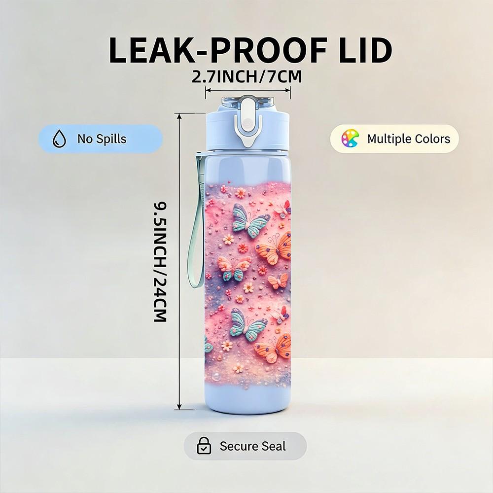 1PC Pastel Pink Blue Marble Swirl Print 750ml Color Plastic Sports Water Bottle Leakproof Flip Straw Lid Suitable for Sports Office Home Use