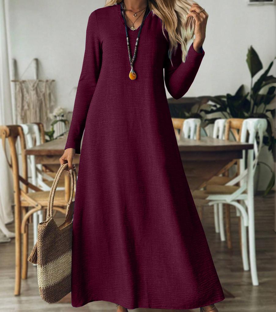 2025 Autumn/Winter Elegant European & American Solid Color Long Sleeve Slimming Maxi Dress
