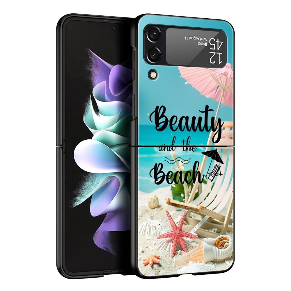 Summer Beach Hard PC Phone Case For Samsung Galaxy Z Flip 7 6 5 4 Black Cover For Galaxy Z Flip 3 Foldable Shell Fundas Capa Bag