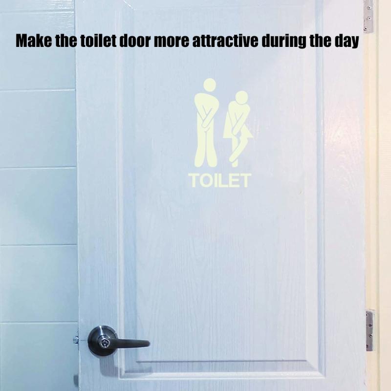 Luminously PVC Sticker For Washroom Guidance And Decorative Night Glowing Bathroom Signs Adhesive Toilet Decal Set