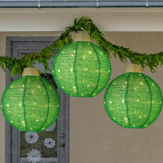 3Pcs Outdoor Hanging Christmas Light LED Illuminated Ornament Balls with 8 Lighting Modes And Timer Festive Sequin Ball for Porch Garden Decor