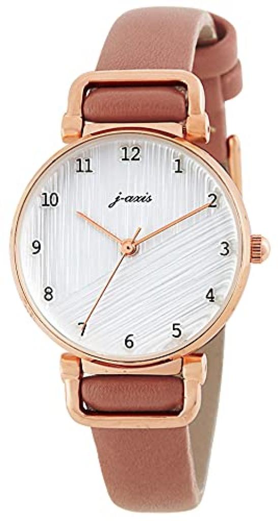 J-AXIS Embossed Retro Watch BL1211, Orange, Faux Leather Strap, Round Case, Elegant Unique Design, Women's