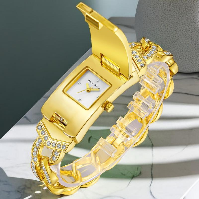 Zegarki damskie małe z klapką z pełnymi diamentami Marka Luksusowa Moda Kwarcowy Kreatywny Damski Zegarek na Bransolecie