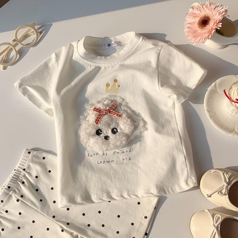 Boy And Girl Casual Short-sleeved T-shirt For Summer, Cute Plush Dog-style Children's Top
