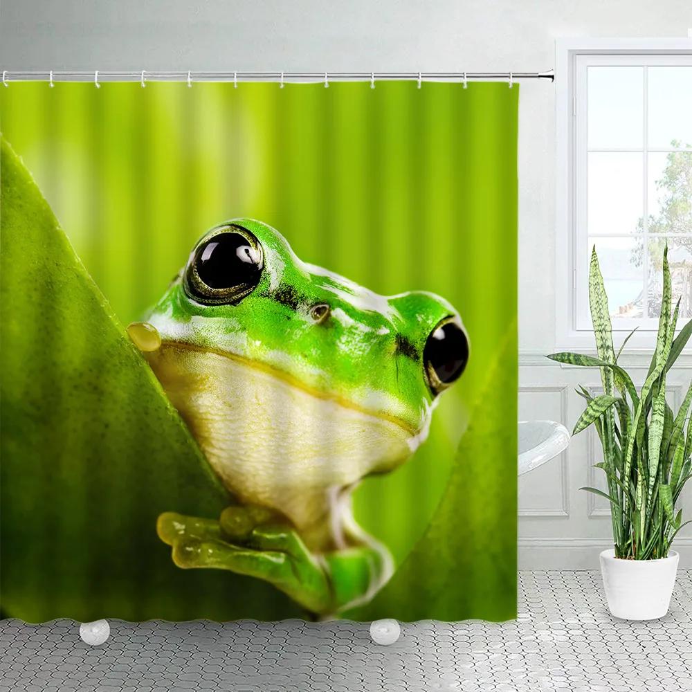 

Funny Cartoon Frog Shower Curtains Green Lotus Leaves Animal Kids Bath Curtain Children Bathroom Accessories Decor Sets White 90x180cm-35x70in