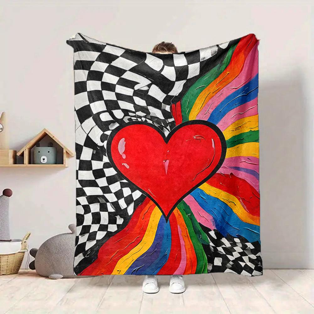 1pc Heartbeat, Rainbow Wave Blanket Warm, Cozy, And Soft, Suitable for Sofas, Beds, Cars, And Office Use.Perfect for Camping And Travel, Making It a G