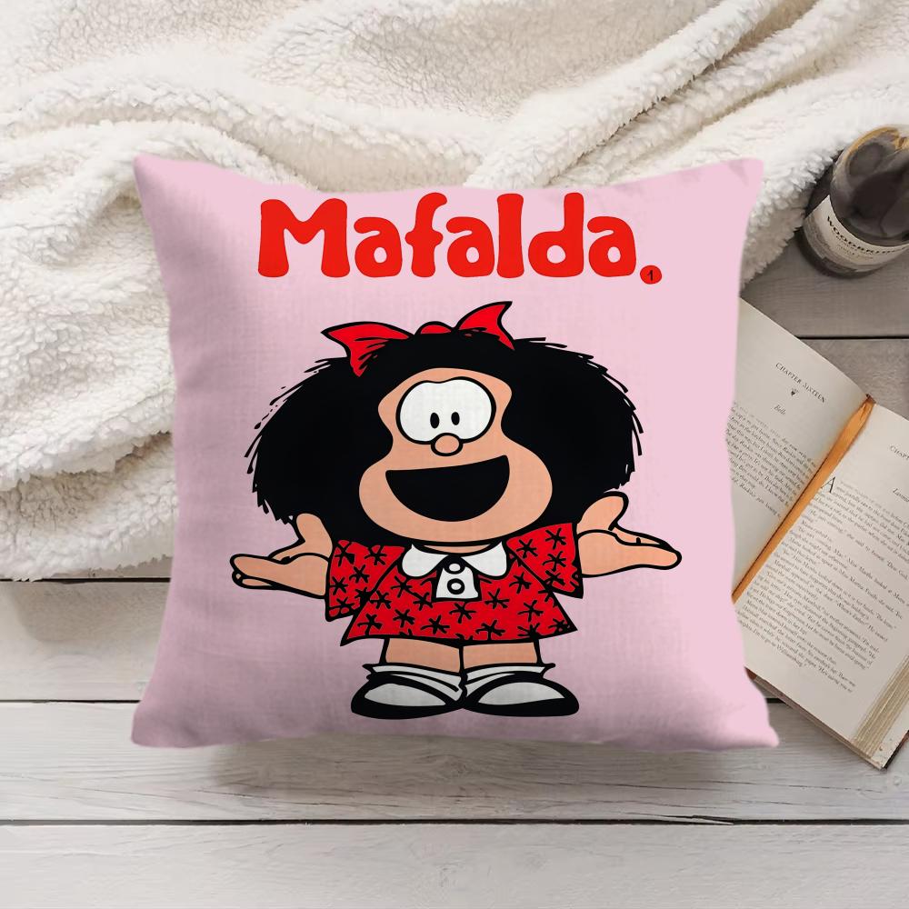M-Mafalda Cartoon Cute Cushion Cover Silky Short Plush Invisible Zipper Dustproof Sofa Pillow Case For Home Decor