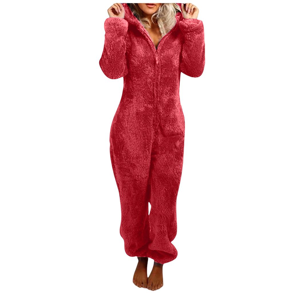 Women's Hooded Pajama with Zipper - Warm Plush Sleepwear