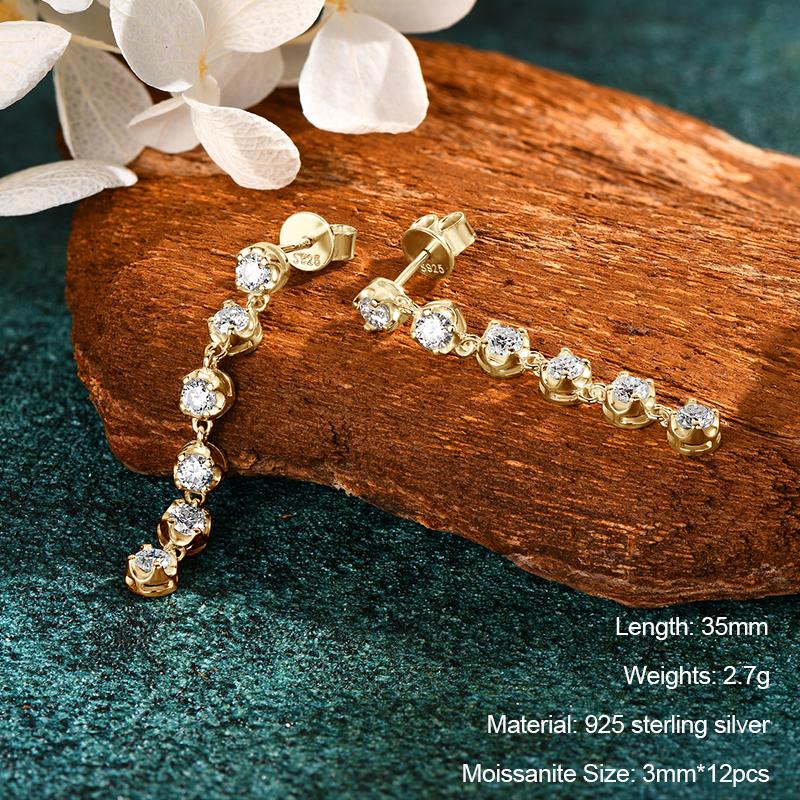 Anziw 925 Moissanite Star Tassel Drop Dangle Earrings for Women Real S925 Silver Studs Earrings Certified Fine Jewelry Gift Girl