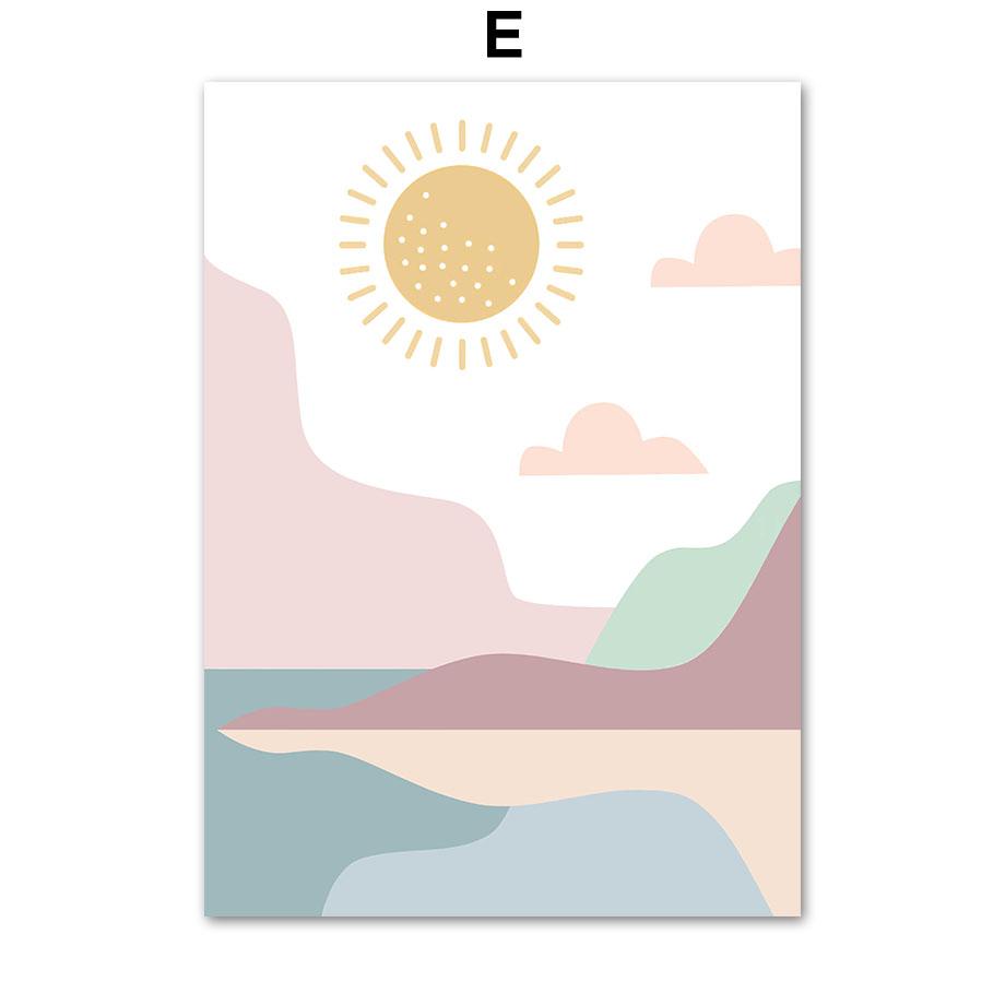 Pink Mountain Sun Rainbow Quote Bohemian Nursery Nordic Posters, Wall Art Canvas Painting Pictures, Perfect for Baby Kids Room