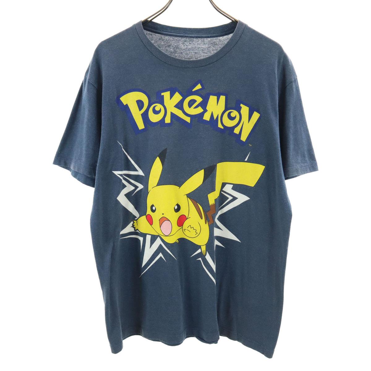 

POKEMON Футболка с коротким рукавом с принтом Пикачу L Темно-синий система Мужская Б/у