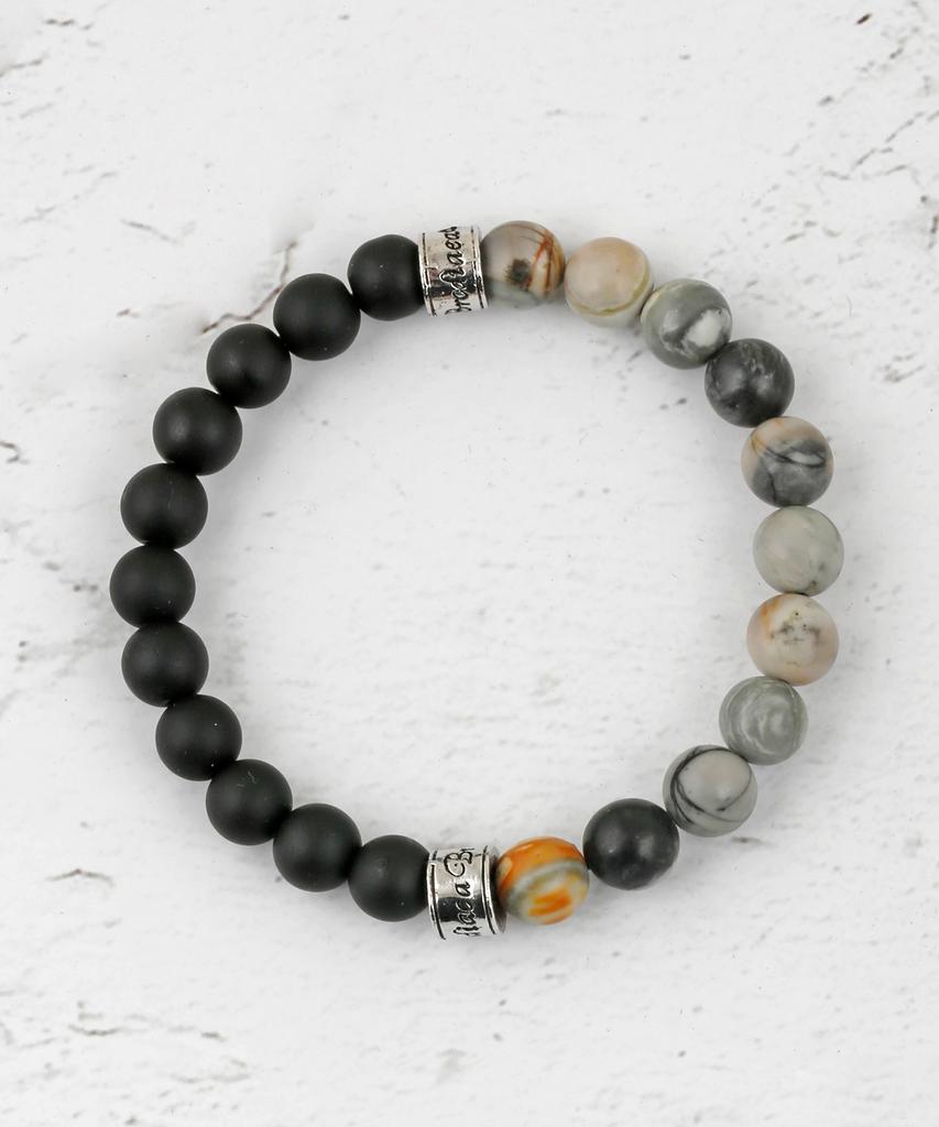 Shoveoff C24Svb-1014 Matte Black Onyx & Vintage Striped Agate Bracelet