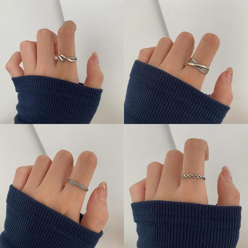 Silver S925 Unique Fashion Ring For Women With Retro Aesthetic And Adjustable Style Geometric