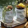 Creative Moai Face Ceramic Plant Pot Easter Island Statue Shaped Succulent Planter for Home Office Desk and Balcony Decor