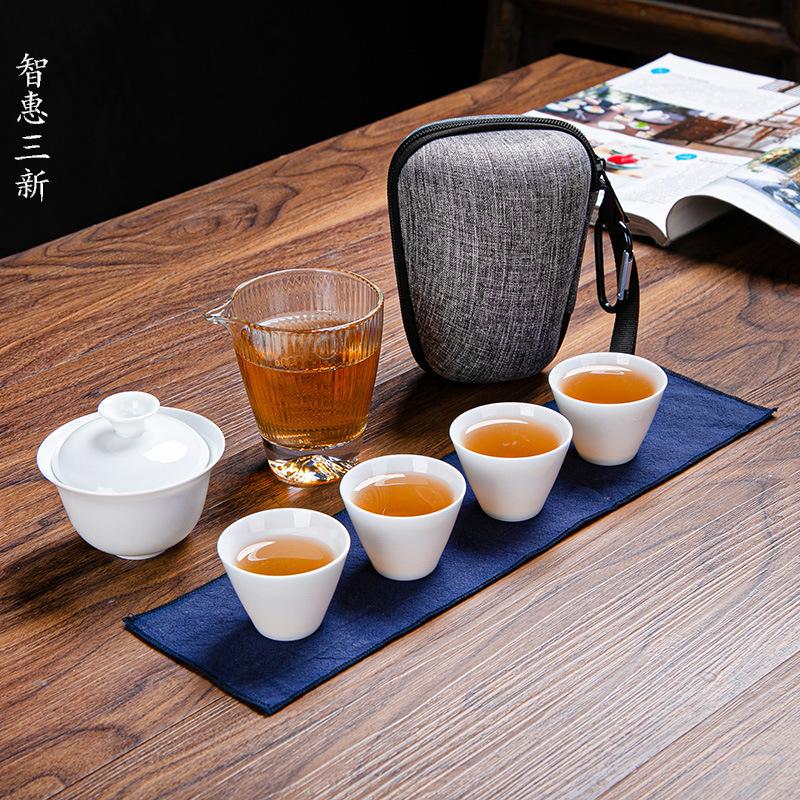 Ceramic Glass Travel Tea Set Portable Quick-off Cup Chinese Kungfu Tea Set Net Celebrity Gift Set L12