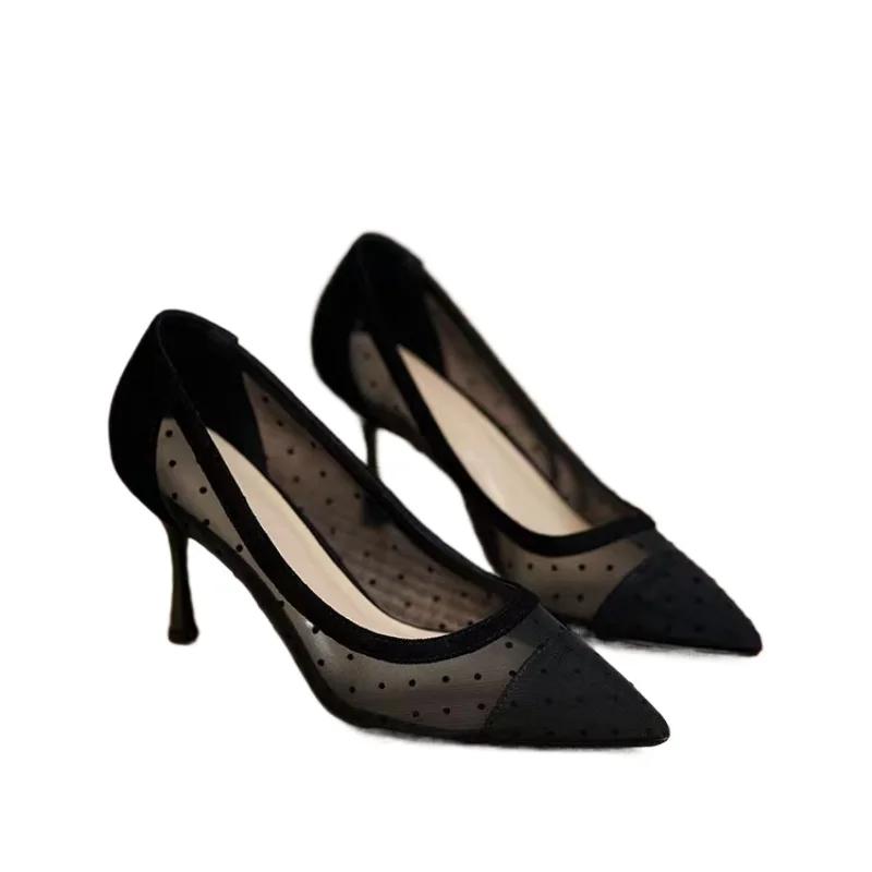 Dámské boty 2024 letní móda špičaté síťované prodyšné jehlový podpatek mělké sandály pro ženy