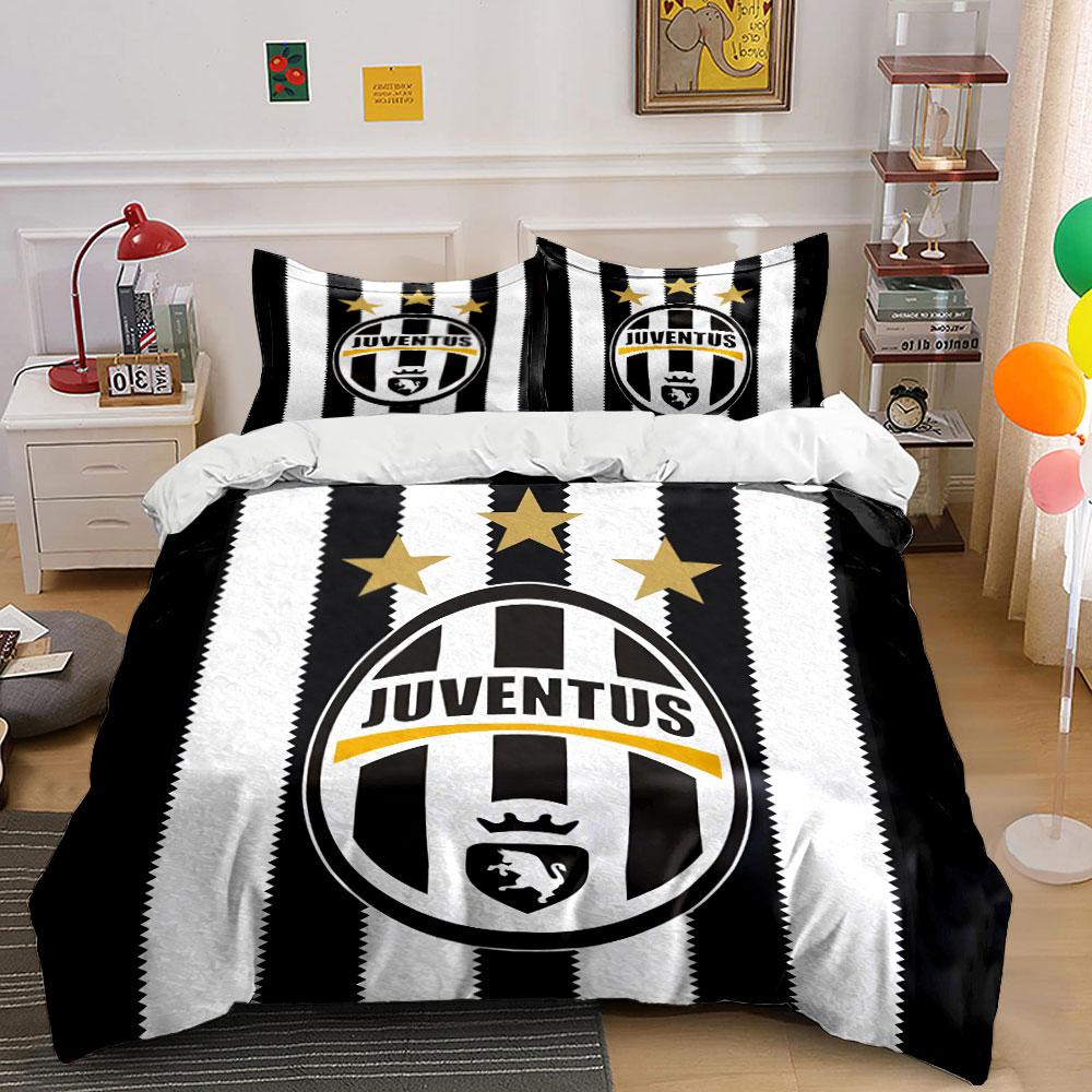 Juventus Logo Bettwäscheset Bettwäsche Bettbezug-Set Bettbezug Kissenbezüge  (1 * Bettbezug 2 * Kissenbezüge, ohne Bettdecke) 135x200cm black