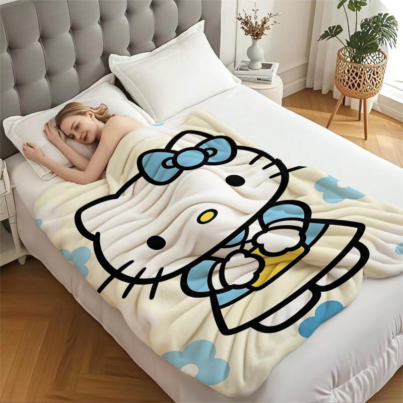 Hello Kitty Flannel Throw Blanket, Cute Cartoon Soft Warm Fleece Blanket for Sofa, Bed, Travel, Camping, Kids & Home Decor
