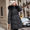 Fashion Solid Long Parkas Hooded Drawstring Loose Casual Winter Jackets Women Hooded Fur Collar Down Cotton Outwear