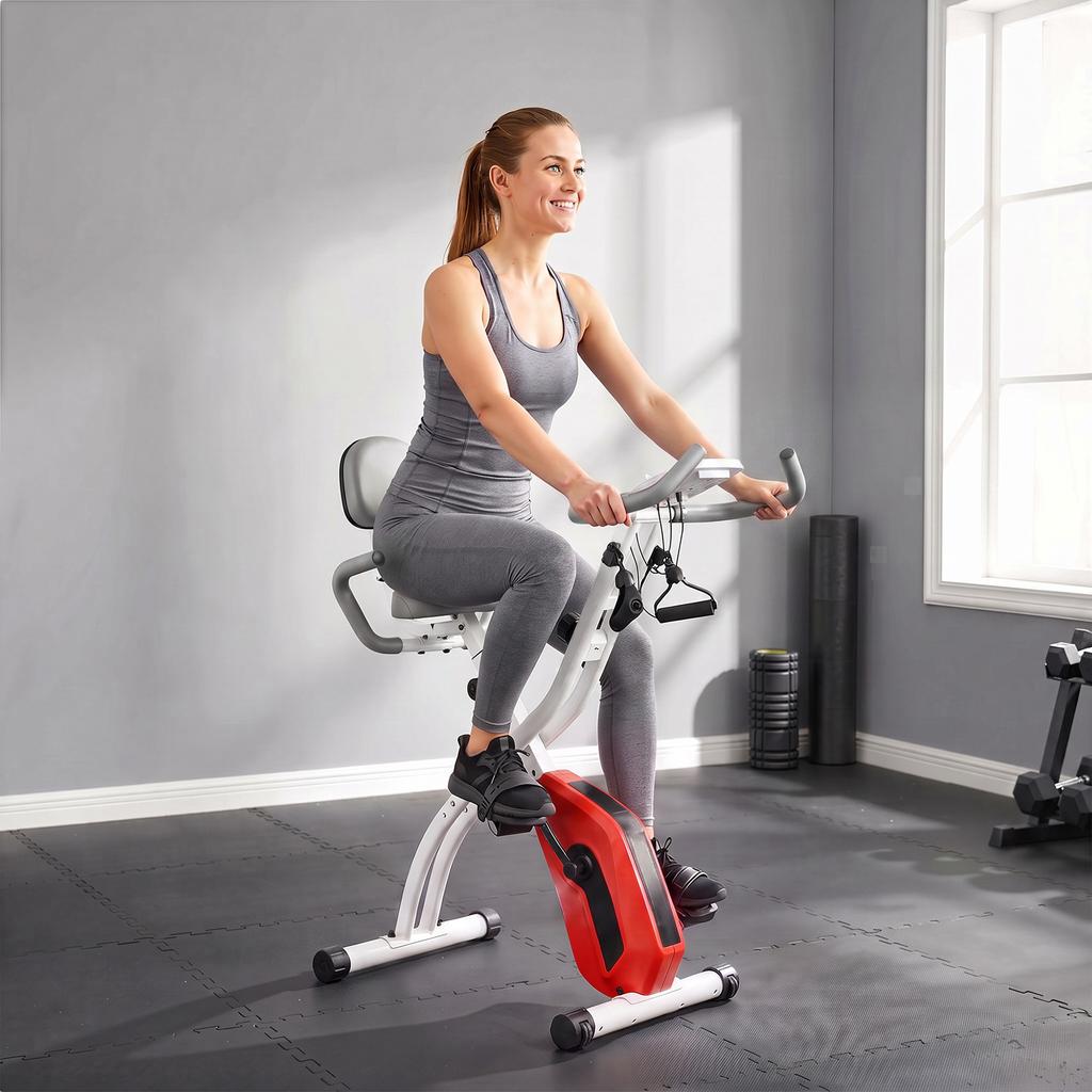 4-In-1 Folding Exercise Bike with Bluetooth App, Wheels, Orange