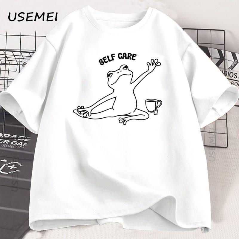 Retro Frog Self Care Tshirt Funny Cute Frog Tshirt Casual Cotton Short Sleeve Frog Lover Gift Positive Unisextal Health T Shirt