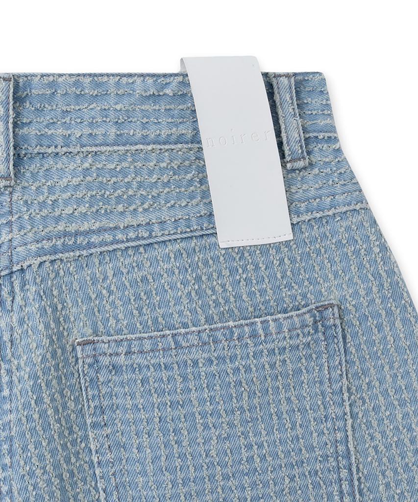 Noir For Woman Damaged Stripe Denim Mini Skirt (Light Blue)