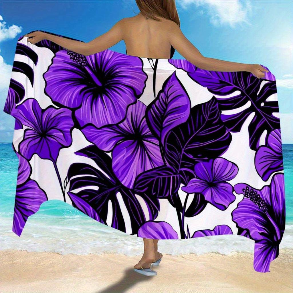 Lila Hibiskus Blumiger Strand-Sarong, Groß Ultraweich Schnelltrocknend für Reisen Camping Sommerurlaub