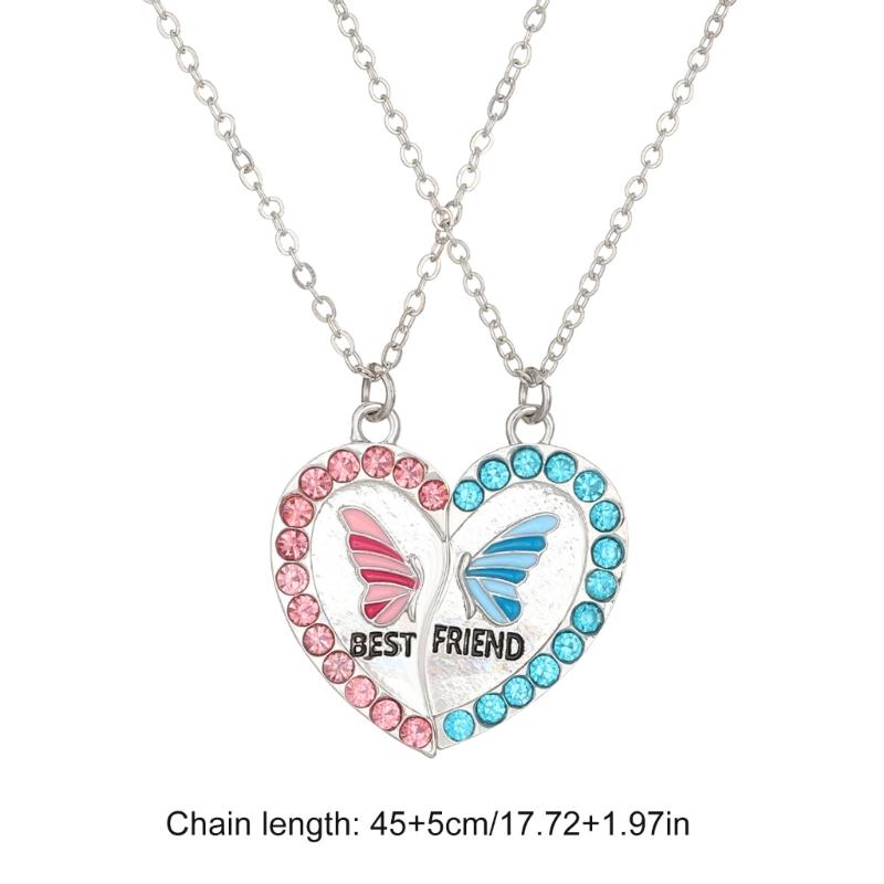 1 Pair Friendship Necklace Set Magnetic Butterfly Charm Neckchain Love Heart Pendant Clavicle Chain for Best Friends