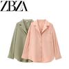 Zab Autumn New Women's Clothing Fashion Style French Style Design Fashion Pocket Decorated Poplin Shirt 8803345