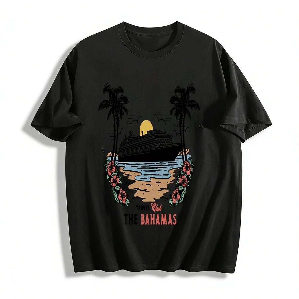 

Bahamas Travel Club Cruise Beach Vacation Graphic Casual T-Shirt Pure cotton T-shirt XXS