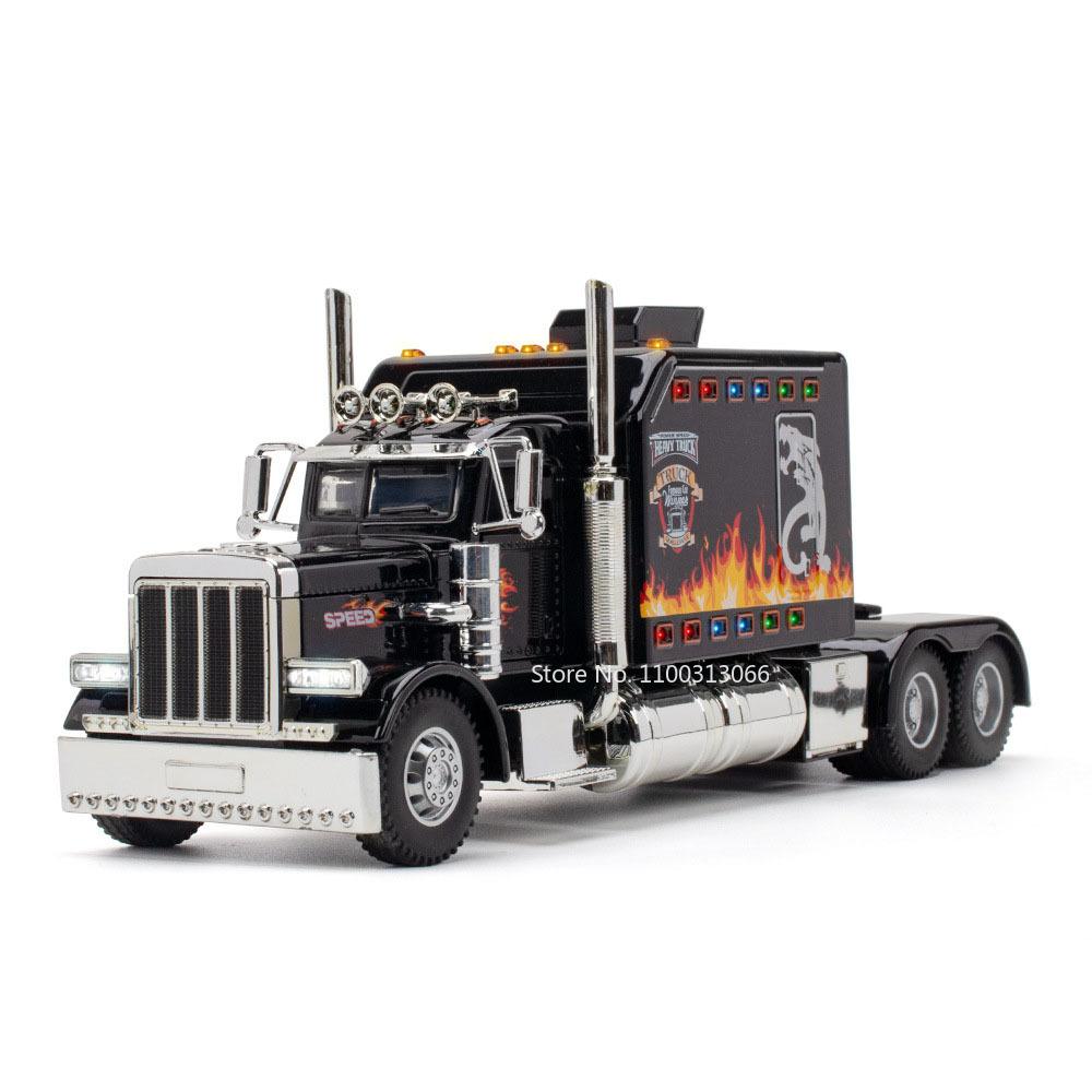 1:24 Peterbilt 389 Toys Alloy Cars Diecast Models with Light Music Pull Back Vehicle 3 Doors Opened Miniature Car for Boys Gifts