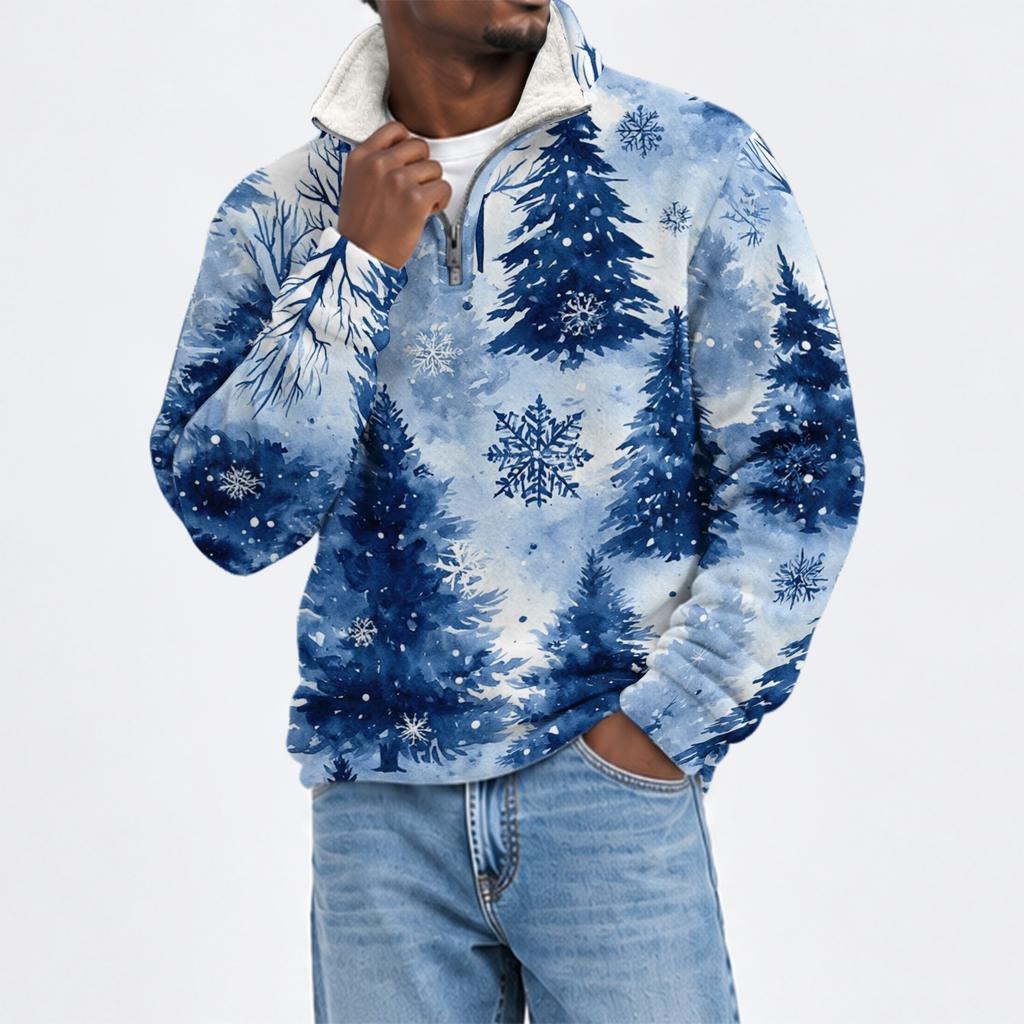 Men's Fall Winter Flannel Christmas Print Sweatshirt for Casual and Holiday Wear