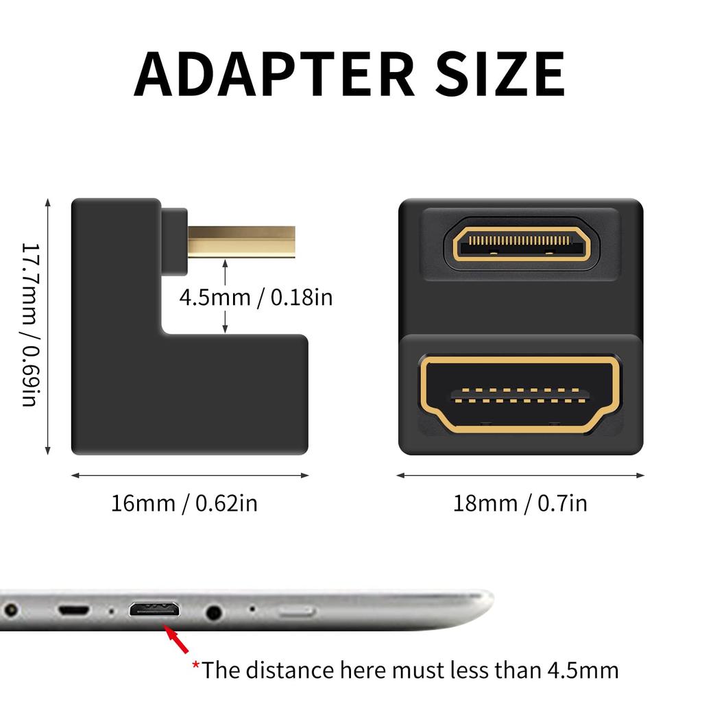 Duttek 8K Mini HDMI Male To HDMI Female 180 Degree 48Gbps with LED Light for 1 Pack U-Shaped Adapter, Adapter, Camera, Projector,