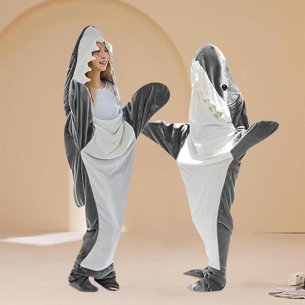 Shark Sleeping Bag Hoodie - Flannel Cartoon Cute One-Piece Pajamas Blanket