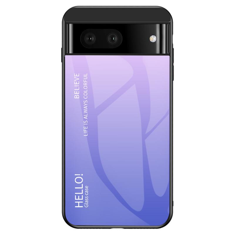 

For Google Pixel 7a Tempered Glass+PC+TPU Gradient Phone Case Anti-drop Cover Gradient Pink Purple