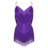 Womens Dance Leotard Ruched Mesh Drapes Glittery Rhinestones Adjustable Straps Cutout Fringe Bodysuit Performance Wear
