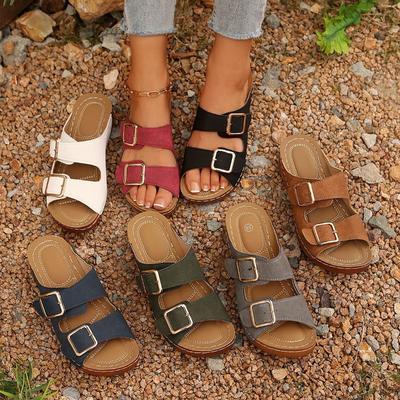 Damenschuhe mit dicker Sohle Ein-Schulter-Schnalle Strand Cool Großformatige Hausschuhe