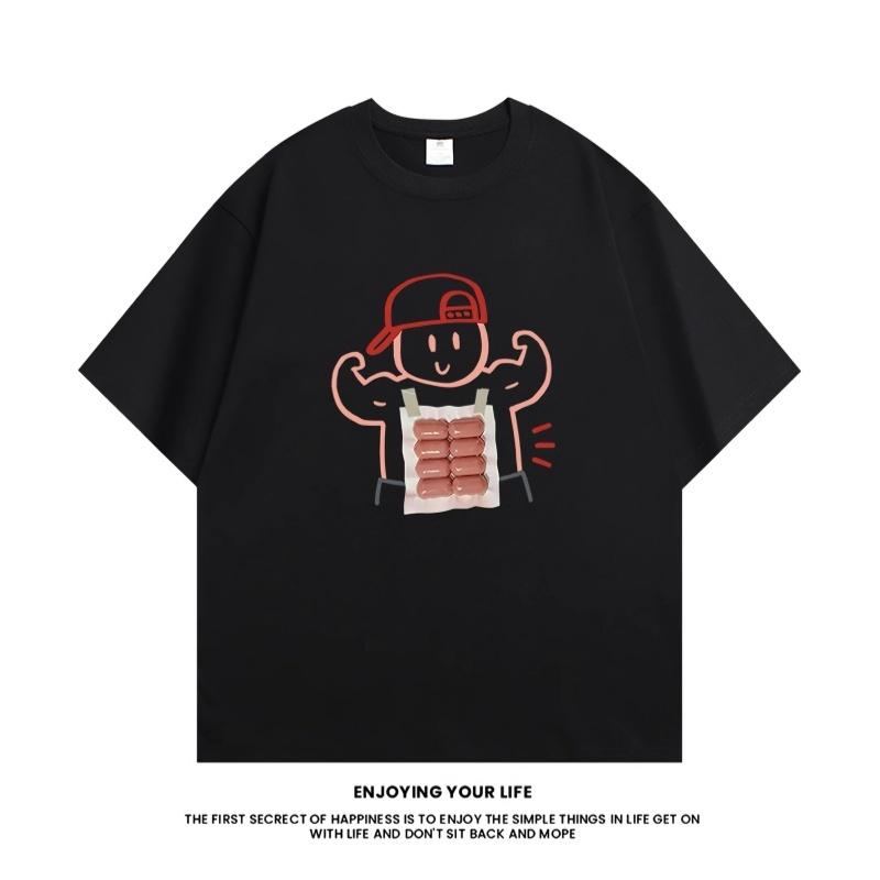 ZAZOMDE 2026 Y2K Cartoon Line Art Print Tshirt Unisex Loose Short Sleeve Top Trendy Streetwear Casual Daily Basic Tee Unisex Unisex