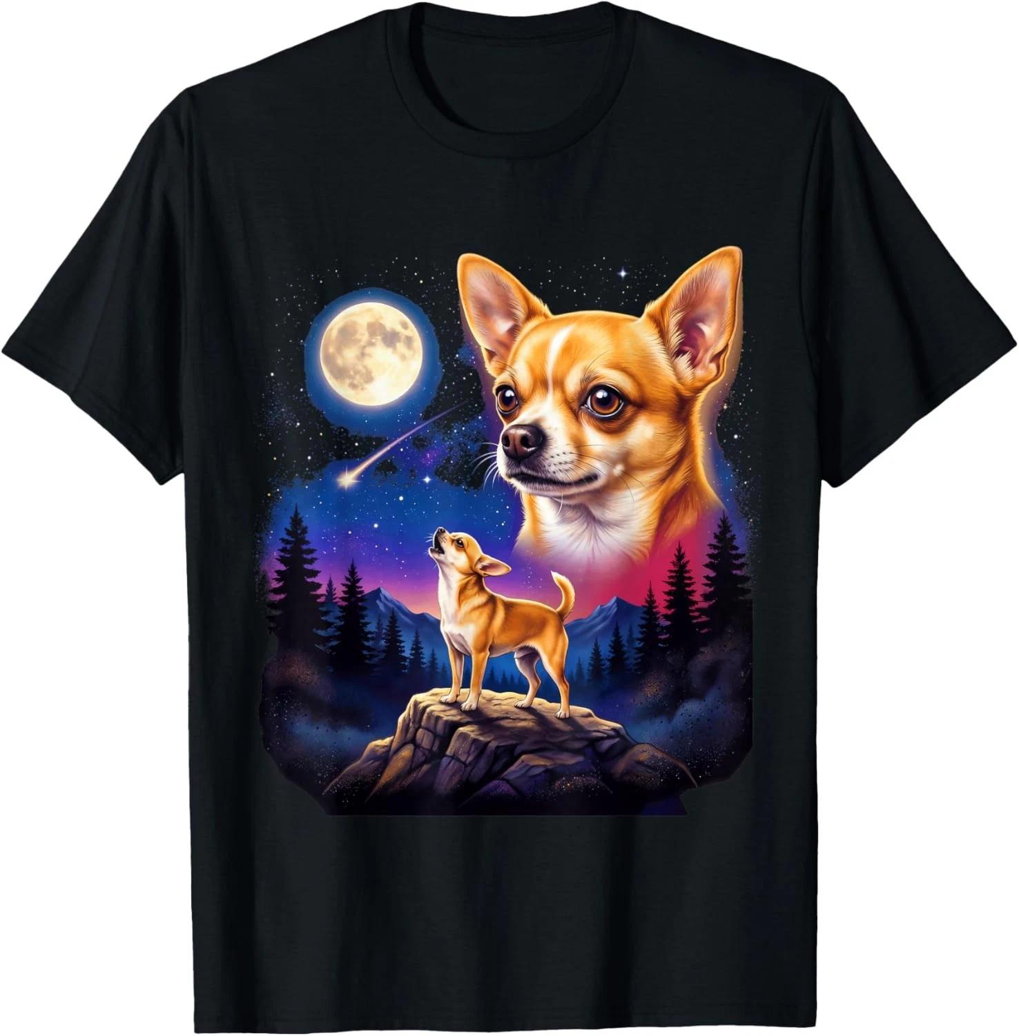 

Chihuahua Howling to The Moon Vintage Dog Art Design Gift Unisex T-Shirt M