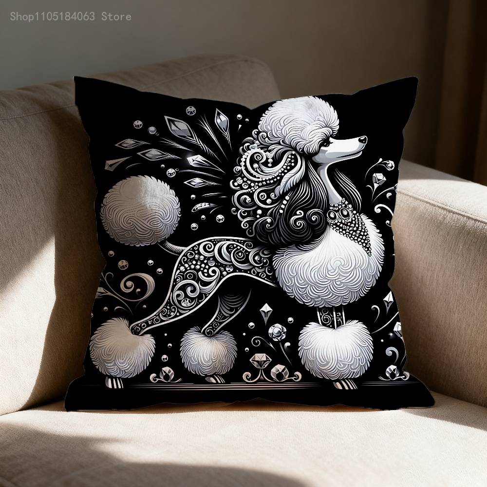Cute Poodle Pillow Case For Sofa Decor Car Office Room Printing Cushion Cover Decorations And Protector