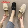 Fashion Aphixta 2025 New Chain Mules Women Slides Square Toe Ladies Striped Shoes Summer Fashion Footwear Plus Big Size 43 Slippers